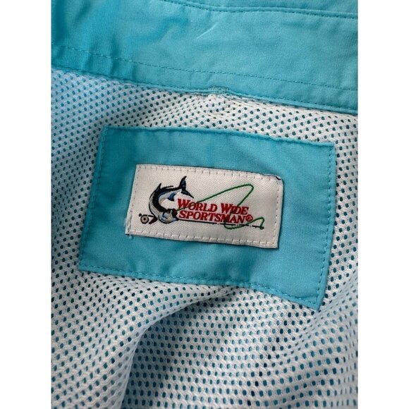 World Wide Sportsman Teal Short Sleeve Fishing Shirt 2XL Button-Down Pockets - Picture 3 of 13